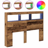 Headboard Cabinet with LED Old Wood 140x17x102 cm 863128