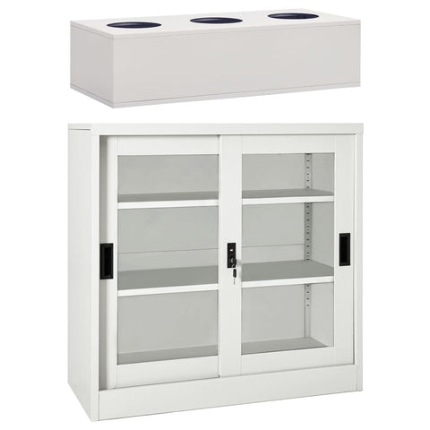 ZNTS Sliding Door Cabinet with Planter Box Light Grey Steel 3095266