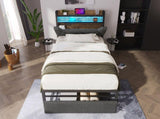 Upholstered Single Bed with LED Lighting, USB Type-C Charging Function, Storage Headboard and N601P288312G