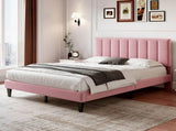 4ft6 Double Upholstered Velvet Frame, with Adjustable Channel Tufted Headboard, Velvet Platform N652P179780P