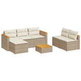 5 Piece Garden Sofa Set with Cushions Beige Poly Rattan Acacia 3213539