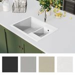 ZNTS Kitchen Sink with Overflow Hole Double Basins White Granite 147088