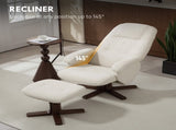 Linen Swivel Recliner Chair with Footstool, Upholstered Reclining Armchair with Wooden Base for T3398P423877