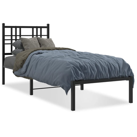 ZNTS Metal Bed Frame with Headboard Black 75x190 cm Small Single 376314