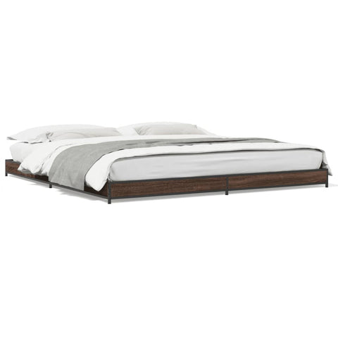 ZNTS Bed Frame Brown Oak 180x200 cm Super King Engineered Wood and Metal 845135
