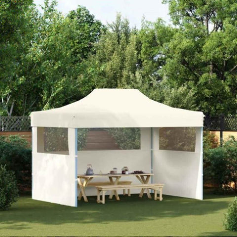 Professional Folding Party Tent with 3 Sidewalls 3x4 m Steel Cream 48893