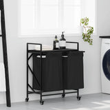 Laundry Basket 2 Compartments with Wheels Black Oak 859095