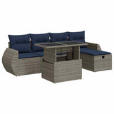 6 Piece Garden Sofa Set with Cushions Grey Poly Rattan Acacia 3327891