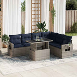 7 Piece Garden Sofa Set with Cushions Grey Poly Rattan 3326492