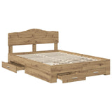Bed Frame with Drawer Artisan Oak 140 x 190 cm Engineered Wood 3413201
