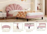 3ft Single Upholstered Velvet Bed, with Adjustable Chic Petal Headboard, Velvet Platform Bed N652P180513P
