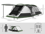 Three-Man Camping Tent, with Two Rooms and Porch - Green T3398P349043