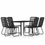 Dining Set Black Powder-coated steel, glass, PE rattan 7 Piece 3099170