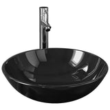Bathroom Sink with Tap and Push Drain Black Tempered Glass 3098449