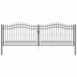 Fence Gate with Spear Top with Lock Grey 404 x 125 cm Steel 42009049