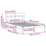 Bed Frame with Headboard White 135 x 190 cm Solid Pine wood 872174