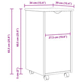 Rolling Cabinet White 34 x 39 x 65.5 cm Solid Pine Wood 42028357