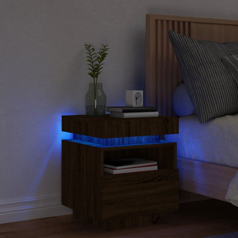 ZNTS Bedside Cabinet with LED Lights Brown Oak 40x39x48.5 cm 836796