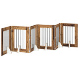 Dog Gate with Stands 6 pcs Old Wood 60 x 80 cm Engineered Wood 892107