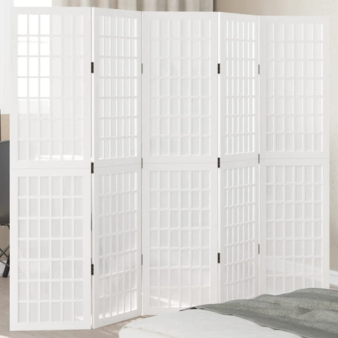 ZNTS Room Divider 5 Panels White Solid Wood Paulownia 358789