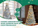 6 FT Snow Flocked Pre-lit Artificial Pop Up Christmas Tree with 100 Warm Lights and Golden Ornaments 48293641