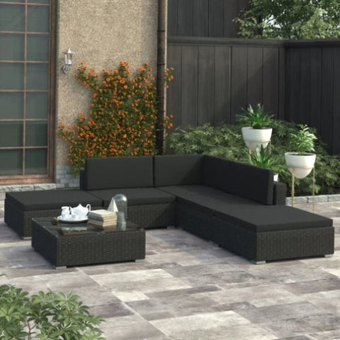 6 Piece Garden Lounge Set with Cushions Poly Rattan Black 46746