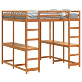 ZNTS Loft Bed with Desk and Ladder Wax Brown 180x200 cm Super King Solid Wood Pine 3284232