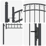 Fence Gate with Lock Grey 150 x 100 cm Powder-coated steel 42008974