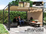 3 x 3m Aluminium Pergola, with Retractable Roof and Wall - Khaki T3398P320019