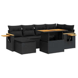 7 Piece Garden Sofa Set with Cushions Black Poly Rattan Acacia 3327618