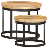 Round Side Tables 2 pcs Solid Mango Wood and Steel 286470