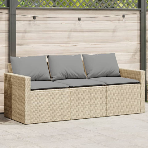 ZNTS Garden Sofa with Cushions 3-Seater Beige Poly Rattan 366345