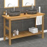 Bathroom Vanity Cabinet with River Stone Sinks Solid Wood Teak 3096583