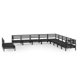 ZNTS 11 Piece Garden Lounge Set Solid Wood Pine Black 3083148