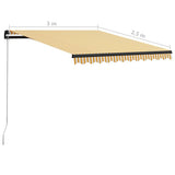 Manual Retractable Awning with LED 300x250 cm Yellow and White 3055222