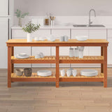 Work Bench with Shelf with Storage Wax Brown Solid Pine Wood 858259