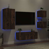 5 Piece TV Wall Units with LED Smoked Oak Engineered Wood 3216829