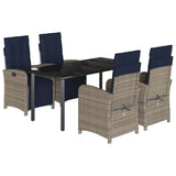 5 Piece Garden Dining Set with Cushions Grey Poly Rattan 3212622