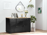 Sideboard with Rubberwood Top and Adjustable Shelves for Dining Room, Kitchen - Black T3398P378035