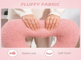 Armless Heart Computer Desk Chair, Teddy Fleece Swivel Office Chair, Makeup Vanity Chair with Height T3398P329890