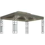Gazebo with Double Roof&LED String Lights 3x4 m Taupe 3070313