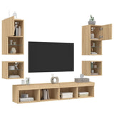 8 Piece TV Wall Units with LED Sonoma Oak Engineered Wood 3216592