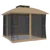 Gazebo with Double Roof and Mesh Walls Taupe 2.94x2.94 m Steel 368456