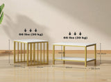 Modern Coffee Table Set of Two, Marble-Effect Nesting Side Tables with Steel Frame for Living Room, T3398P329522