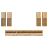 7 Piece TV Wall Cabinet Set with LED Lights Sonoma Oak 3216780