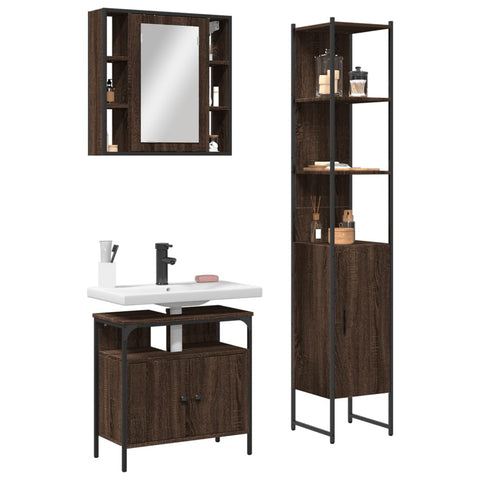 ZNTS 3 Piece Bathroom Cabinet Set Brown Oak Engineered Wood 3214739