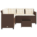 ZNTS Garden Sofa with Table and Cushions L-Shaped Brown Poly Rattan 369040