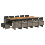 15 Piece Garden Dining Set with Cushions Grey Poly Rattan 3210638
