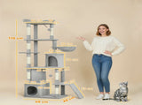 170 cm Large Cat Tree, Cat Tower with 7 Scratching Posts, 2 Condos, Hammock, Light Grey T3398P425281