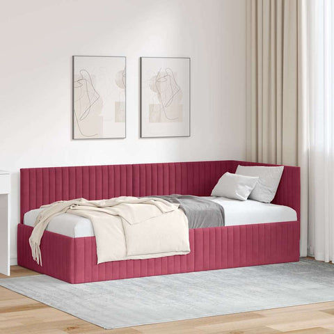 Corner Bed Frame with Headboard Wine red 90 x 190 cm Velvet 42016260